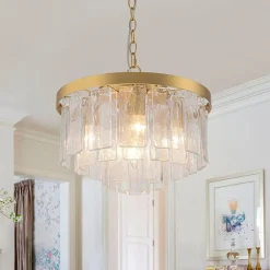 (OpenBox) Tiered Hammered Water Glass Round Semi Flush Mount