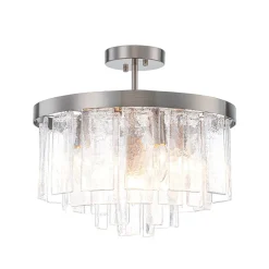 (OpenBox) Tiered Hammered Water Glass Round Semi Flush Mount