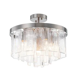(OpenBox) Tiered Hammered Water Glass Round Semi Flush Mount