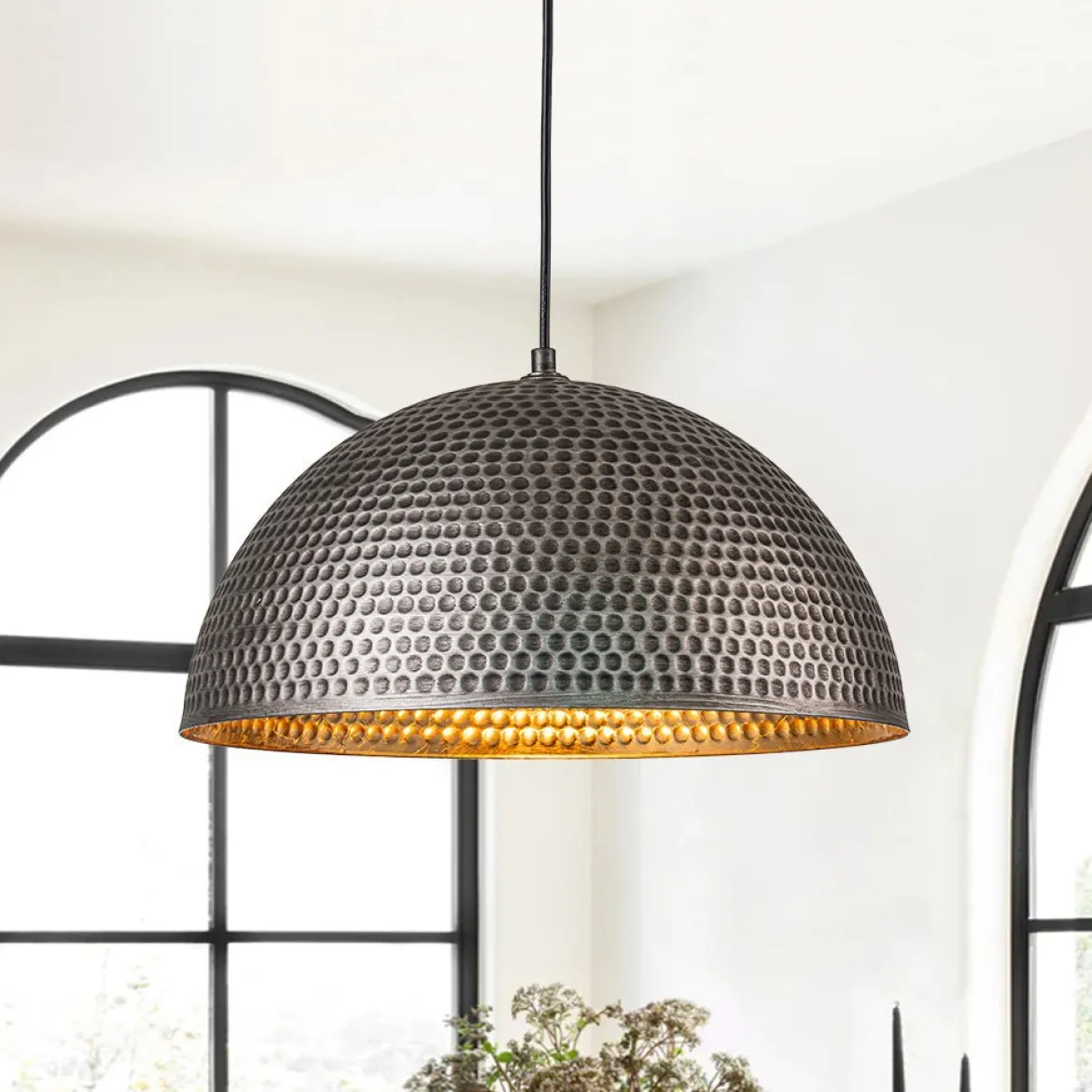 (OpenBox) Vintage Luxe Oversized Hammered Dome Pendant