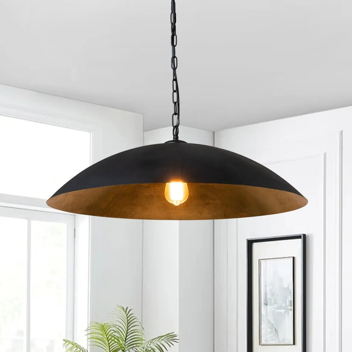 (OpenBox) Vintage Oversized Flat Dome Metal Pendant Light