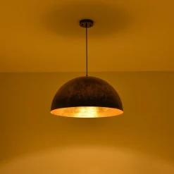 Oversized Antique Dark Rust Iron Dome Pendant Light