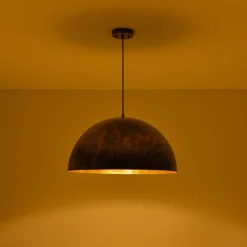 Oversized Antique Dark Rust Iron Dome Pendant Light
