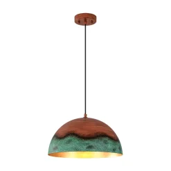 Oversized Industrial Copper Patina Metal Dome Pendant Light