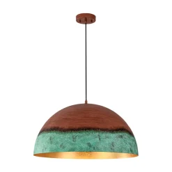 Oversized Industrial Copper Patina Metal Dome Pendant Light