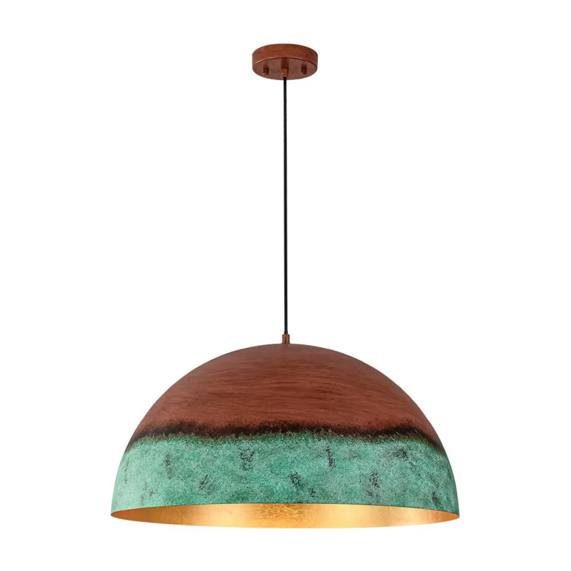 Oversized Industrial Copper Patina Metal Dome Pendant Light
