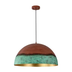 Oversized Industrial Copper Patina Metal Dome Pendant Light