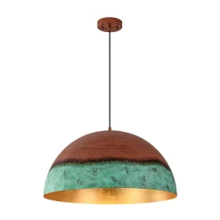 Oversized Industrial Copper Patina Metal Dome Pendant Light