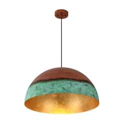 Oversized Industrial Copper Patina Metal Dome Pendant Light