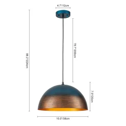 Oversized Industrial Oxidized Copper Patina Dome Pendant