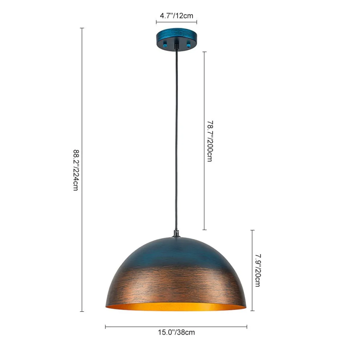 Oversized Industrial Oxidized Copper Patina Dome Pendant