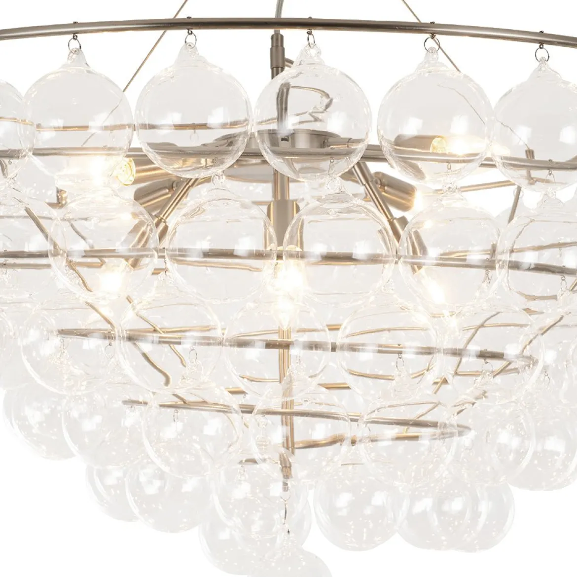 Oversized 8-Light Spiral Tiered Clear Glass Bubble Chandelier