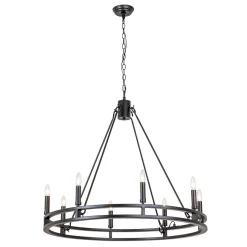Oversized Vintage Black Candle Style Wagon Wheel Chandelier