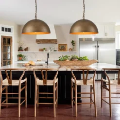 Oversized Vintage Bronze Metal Dome Pendant Light