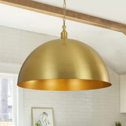 Oversized Vintage Luxe Brass Wide Iron Dome Pendant