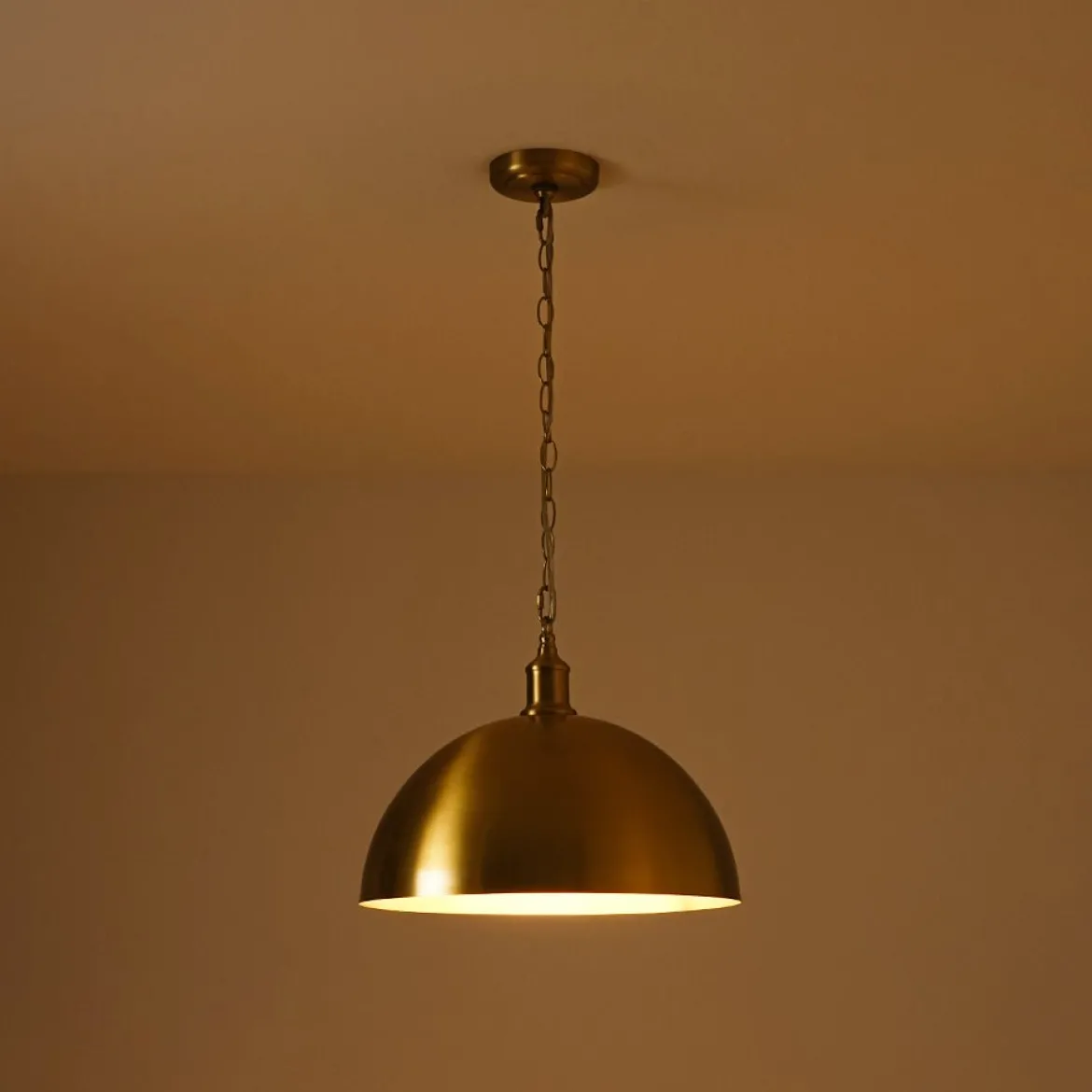 Oversized Vintage Luxe Brass Wide Iron Dome Pendant