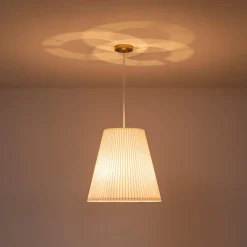 Pleated White Linen Conical Drum Cage Pendant Light