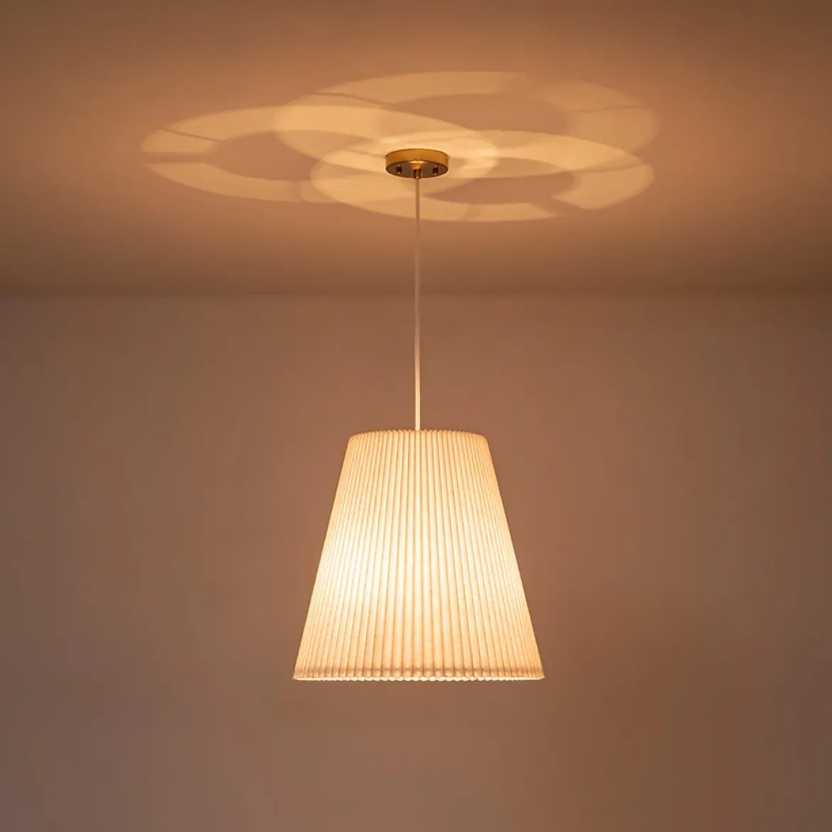 Pleated White Linen Conical Drum Cage Pendant Light