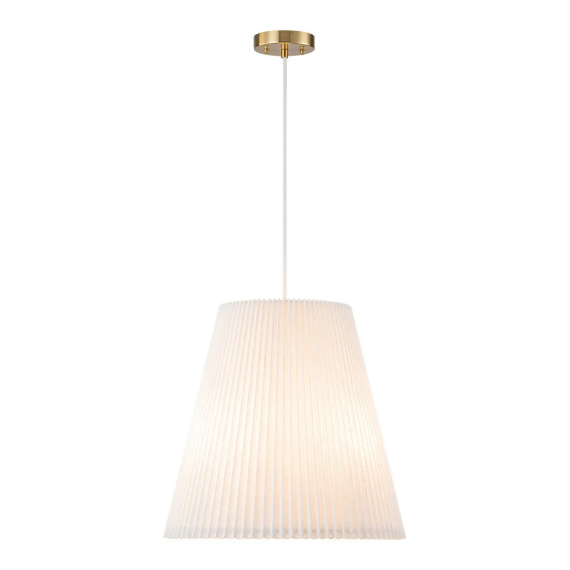 Pleated White Linen Conical Drum Cage Pendant Light