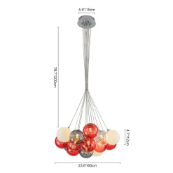Pop Art Red Orange Hue Cluster Glass Globe Bubble Chandelier