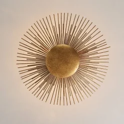 Radiant Antique Gild Gold Foiled Sunburst Round Semi Flush Mount
