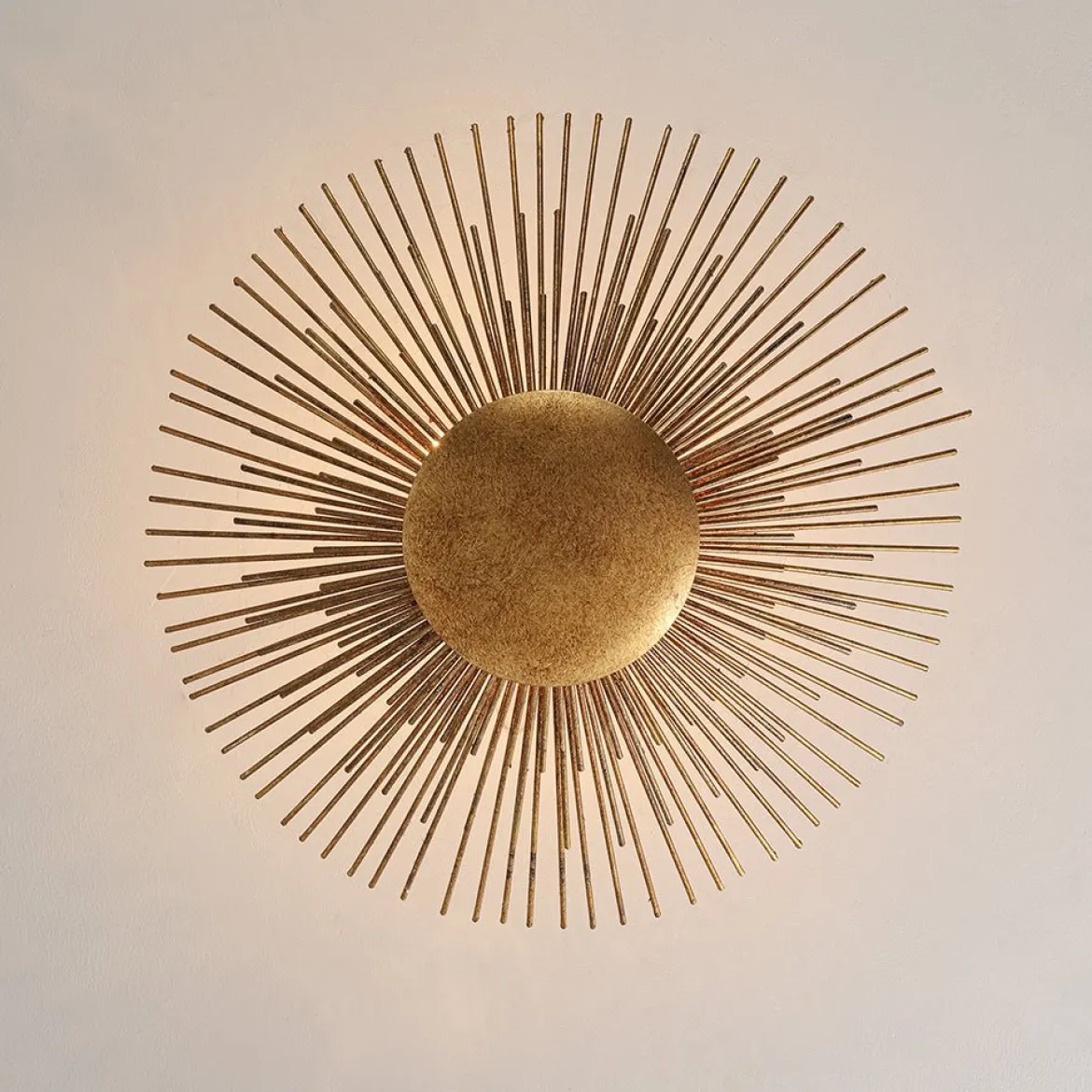 Radiant Antique Gild Gold Foiled Sunburst Round Semi Flush Mount