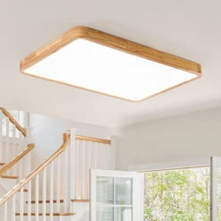 Rectangle Wooden Dimmable LED Flush Mount Ceiling Light