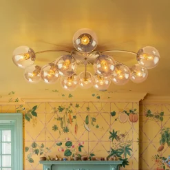 Retro Bloom 12-Light Amber Glass Bubble Semi Flush Chandelier