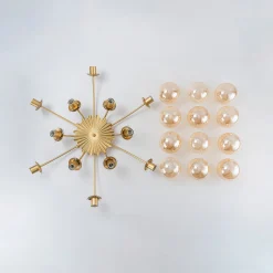 Retro Bloom 12-Light Amber Glass Bubble Semi Flush Chandelier