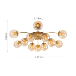 Retro Bloom 12-Light Amber Glass Bubble Semi Flush Chandelier