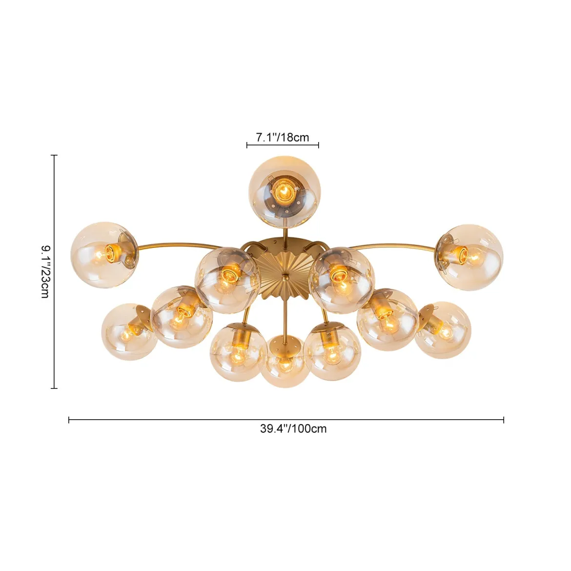 Retro Bloom 12-Light Amber Glass Bubble Semi Flush Chandelier