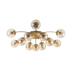 Retro Bloom 12-Light Amber Glass Bubble Semi Flush Chandelier