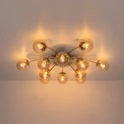 Retro Bloom 12-Light Amber Glass Bubble Semi Flush Chandelier