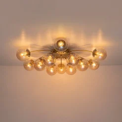 Retro Bloom 12-Light Amber Glass Bubble Semi Flush Chandelier