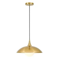 Retro 1-Light Brass Iron Flat Dome Kitchen Pendant