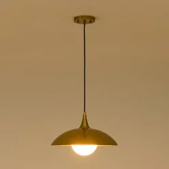 Retro 1-Light Brass Iron Flat Dome Kitchen Pendant