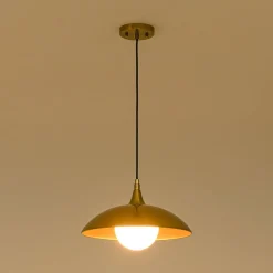 Retro 1-Light Brass Iron Flat Dome Kitchen Pendant
