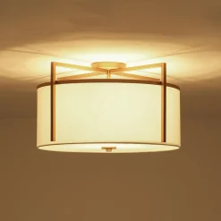 Retro Wide Drum Round Linen Cage Semi Flush Mount