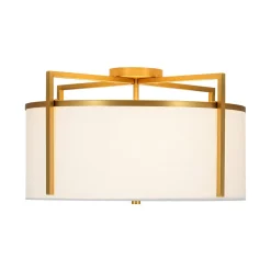Retro Wide Drum Round Linen Cage Semi Flush Mount