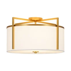 Retro Wide Drum Round Linen Cage Semi Flush Mount