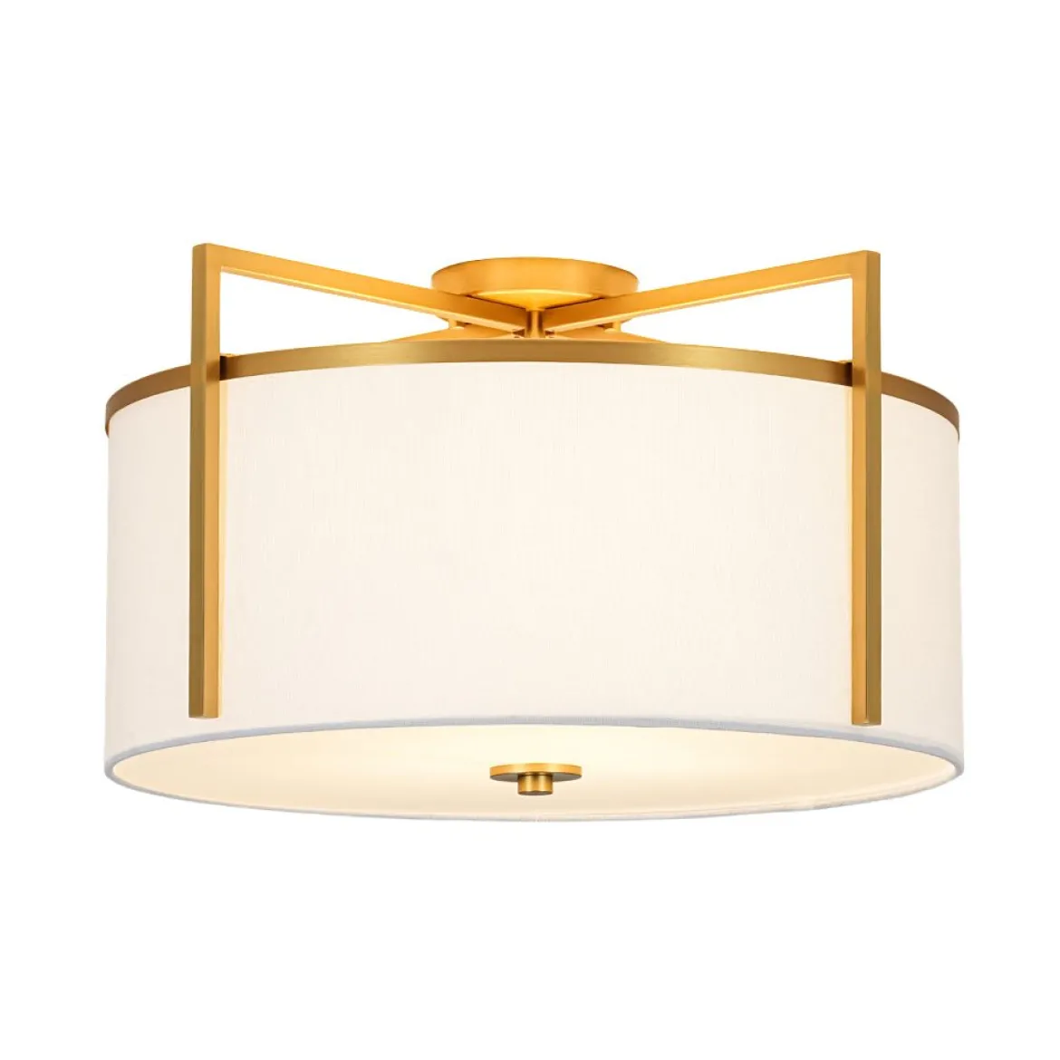 Retro Wide Drum Round Linen Cage Semi Flush Mount