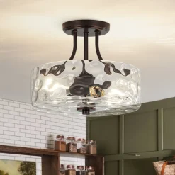 Round Drum Hammered Glass Semi Flush Mount