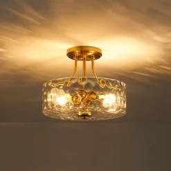 Round Drum Hammered Glass Semi Flush Mount