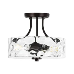 Round Drum Hammered Glass Semi Flush Mount