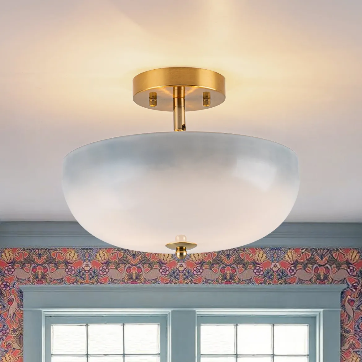 Round Gradient Blue Opal Art Glass Semi Flush Mount