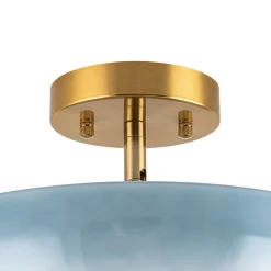 Round Gradient Blue Opal Art Glass Semi Flush Mount