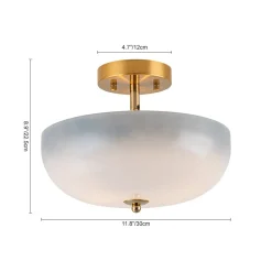 Round Gradient Blue Opal Art Glass Semi Flush Mount