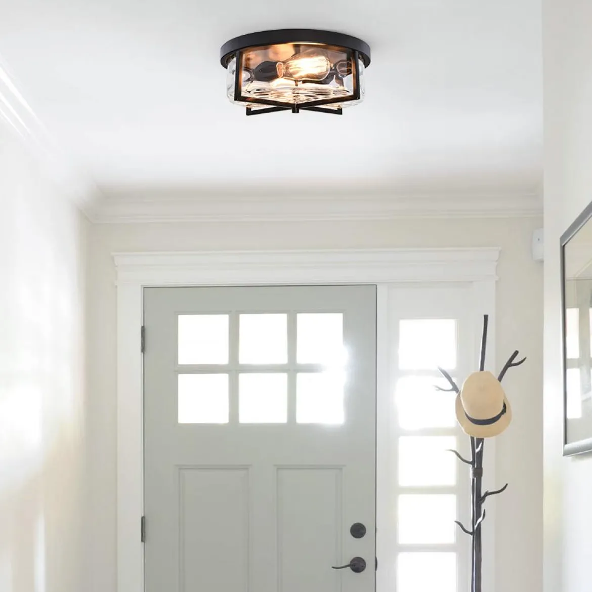 Round Hammered Glass Ceiling Light