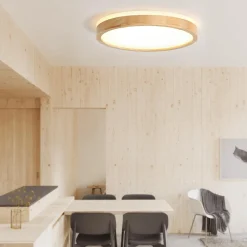 Round LED Wood Flush Mount Light