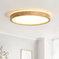 Round LED Wood Flush Mount Light